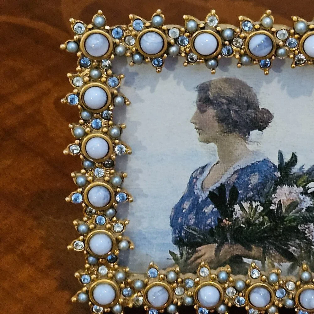 RARE JAY STRONGWATER FLOWER EDGE DELFT GARDEN PEARL STONE CRYSTAL ENAMEL FRAME
